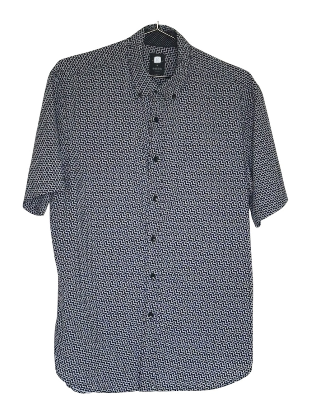 Michael Strahan Short Sleeve Button Down Geometric Print Shirt - Black & White